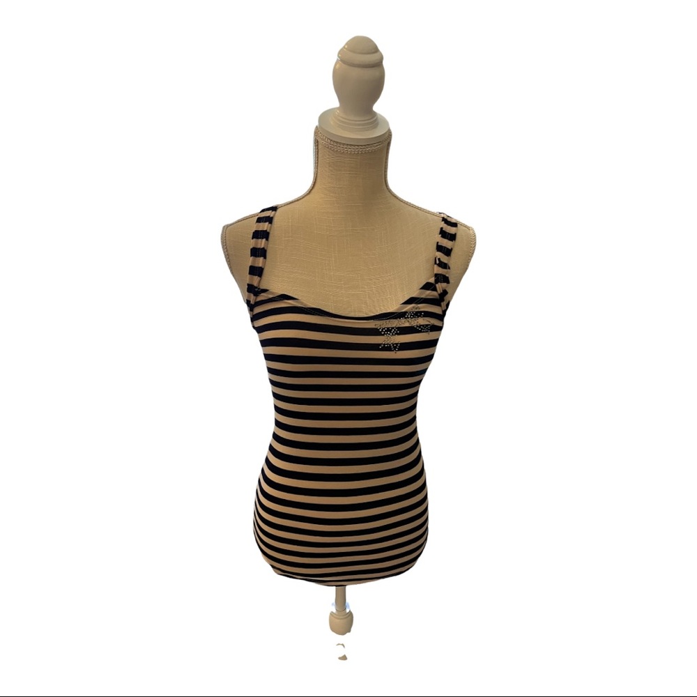 Chick by Nicky Hilton pinstripe tank. Sz S. NWT cream and black. Crystal detail